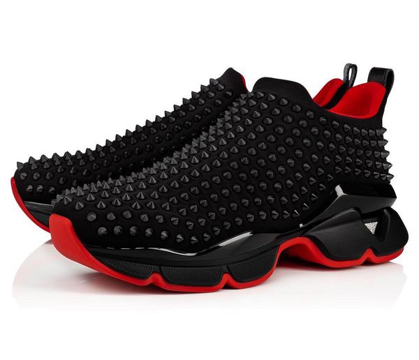 

designer spike sock sneaker men women cotton casual shoes luxury red bottom chunky flat heel shoes classic pull-on donna casual sneaker, Black