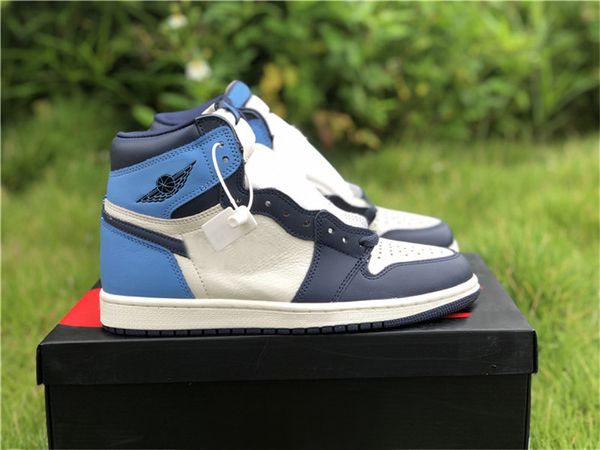 

2019 air authentic 1 release high og obsidian unc white red number mens 1s basketball shoes sneakers with original box 555088-140