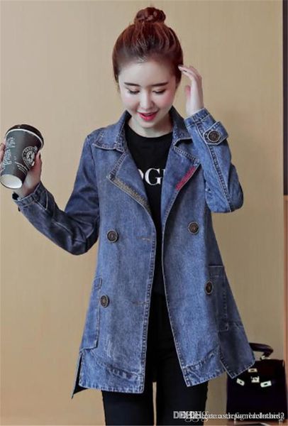 

джинсовый женщин плащи осень с длинным рукавом нагрудные шеи дамы верхняя одежда повседневная однобортный сыпучие женщин пальто, Tan;black