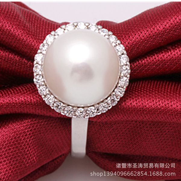 

wholesale ring pearls female 11-12mm pearl regulate export of ring luxury pearls women wedding jewelry with box, Silver