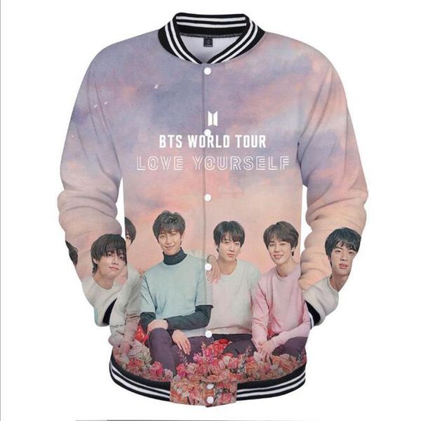 

bts альбом kpop 2018 love yourself world tour 3d бейсбольная форма женская куртка уличная одежда хип-хоп забавная толстовка толстовка, Black