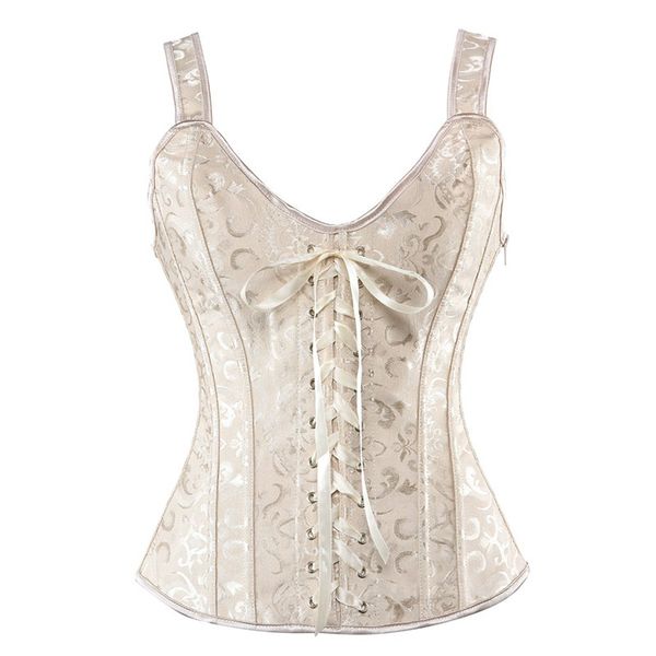 

gothic womens shoulder straps corset overbust jacquard corset bustier plus size s-6xl zipper lacing-up corselet women top, Black;white