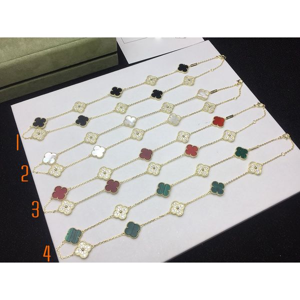 

2020 new ten flowers clover red agate gold necklace for women fashion designer brand jewelry for women with box, Silver