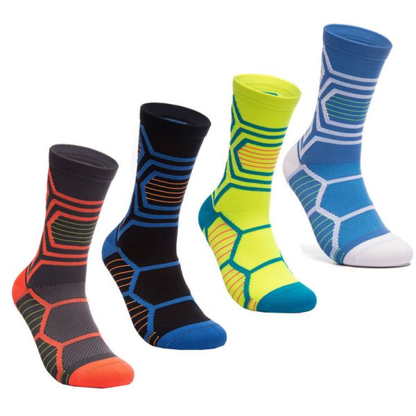 

1 pair breathable non-slip cycling socks mtb men bike socks compression outdoor sports baketball football hiking meias, Black