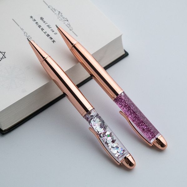 

new metal ballpoint pen quicksand sequin signature pen business office gift, Blue;orange