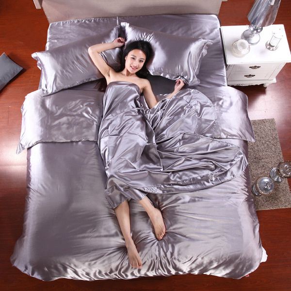 

100% pure satin silk bedding set,home textile full//king size bed sheet10