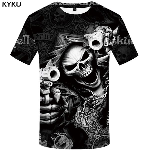 

kyku brand skull t shirt skeleton t-shirt men tshirt gothic shirts punk tee rock t shirts 3d t-shirt anime print mens clothing, White;black