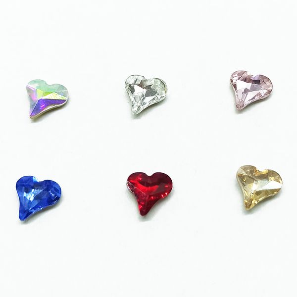 

3d nail art rhinestone 8mm pointed bottom crooked heart shiny crystal glass nail art decorative items 30pcs/100pcs, Silver;gold