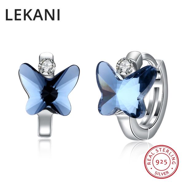 

lekani crystals from elements butterfly stud earrings cute bowknot piercing s925 silver fine jewelry for women gifts, Golden;silver