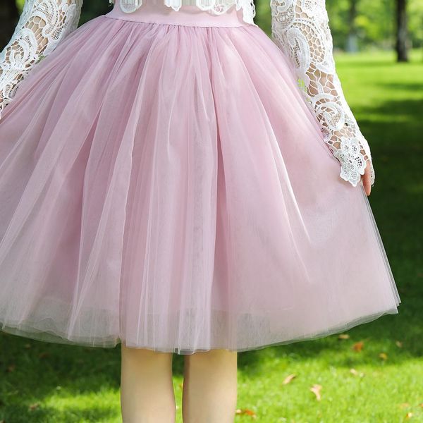 

7 layers midi a line tutu tulle skirt high waist pleated skater skirts womens vintage lolita ball gown summer 2019 saias jupe, Black;gray