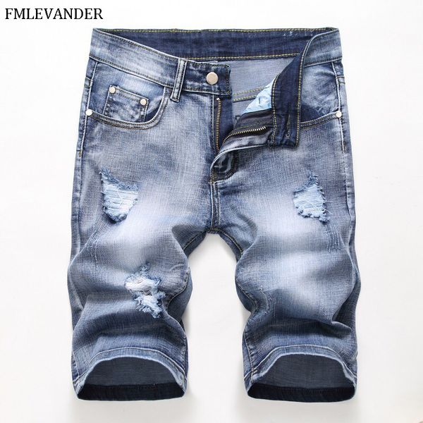 

new design ripped denim short knee length men jeans straight pants men jeans homme, Blue