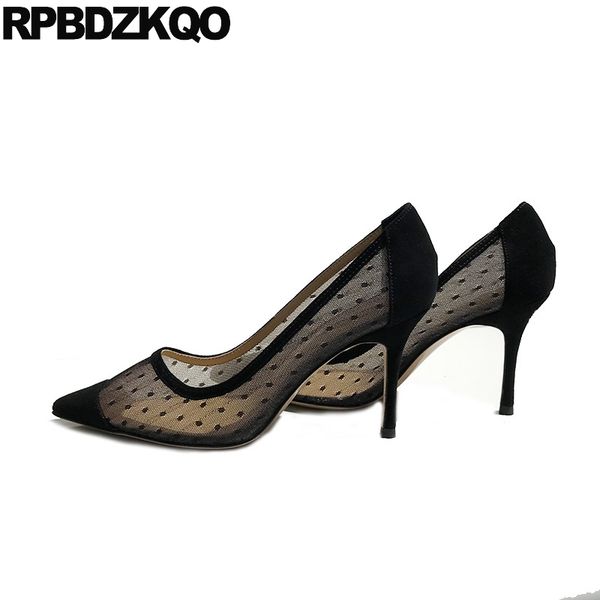 

сетка заостренного носка на высоких каблуках мода полька scarpin размера шпилек 4 34 черных роскошных ботинок женщин проектировщиков насосы, Black