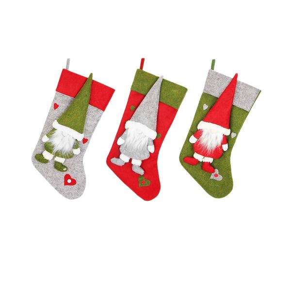 

3 pcs christmas stockings with cute 3d plush swedish gnome xmas stockings for fireplace hanging christmas decorations and pa