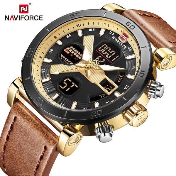

naviforce luxury men's led analog quartz watch men army sport watches male waterproof date wristwatch relogio masculino, Slivery;brown