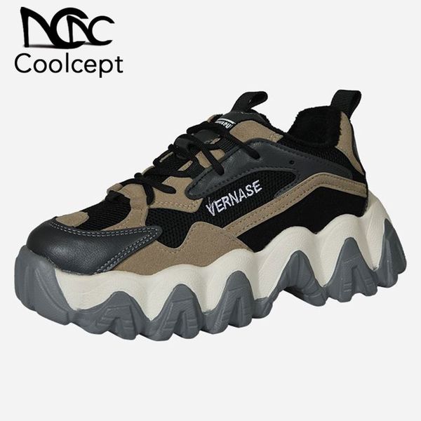 

coolcept winter women sneakers fashion mixed color high-quality shoes women warm plush fur lace up platform footwear size 35-40, Black