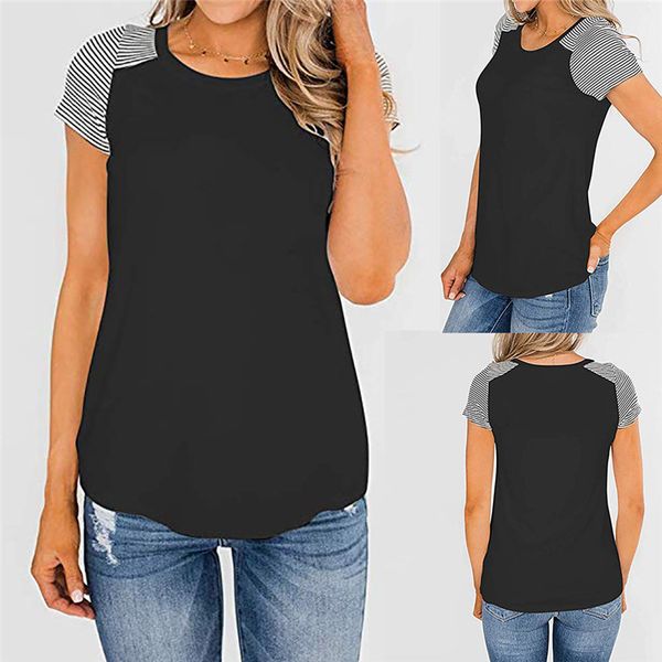 

stripe print panelled womens designer tshirts fashion slim summer short sleeve womens tees casual females clothing, White