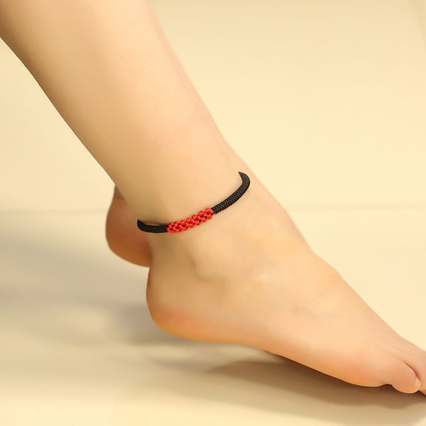 

crystal file net red womens anklet natal diamond knot red string hand-woven transport naked chain korean version of the simple accessories, Red;blue
