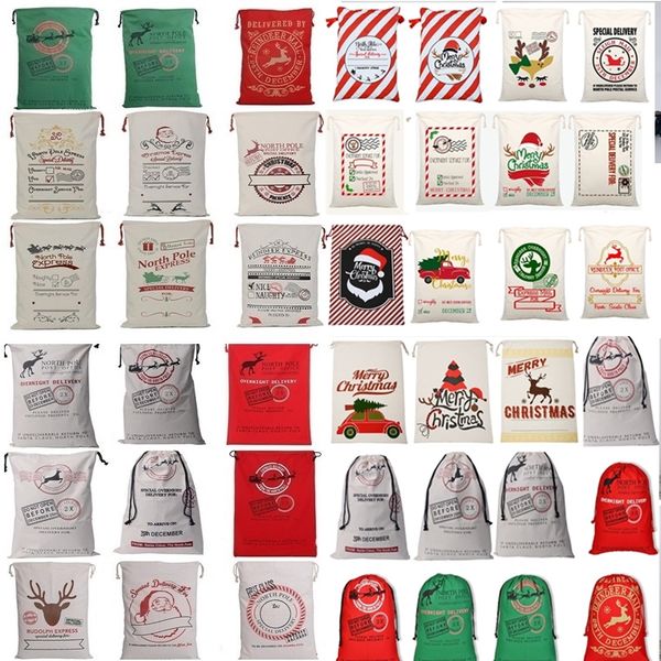 

new 36 colors christmas bags large organic heavy canvas bag santa sack drawstring bag with reindeers santa claus sack bags for kid 4549