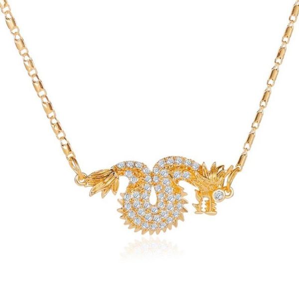 

gold chain chinese dragon animal men pendant choker necklace korean fashion black cord jewelry minimalist minimalism accessories, Golden;silver