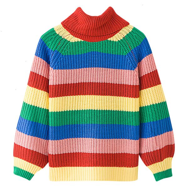 

womens sweaters sweater women colorful rainbow stripe print women casual autumn fashion knitwear loose pullovers jumper turtle neck femme, White;black