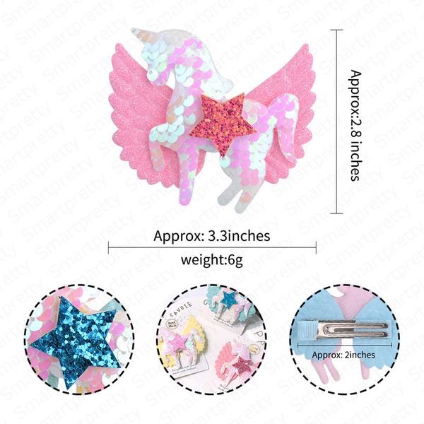 

детские девушки заколка для волос милый мультфильм заколка для волос крылья лук заколки блестки блеск заколка пентаграмма головной убор аксе, Slivery;white