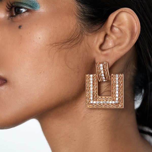 

ssy new fashion hollow square metal earrings for women girls vintage statement dangle drop earrings classic jewelry gift, Silver