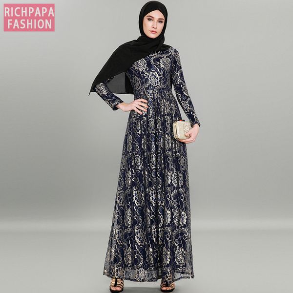 

ethnic clothing spring autumn abaya dubai arabic islamic embroidery lace muslim dress vestidos hijab dresses ramadan tesettur elbise robe, Red