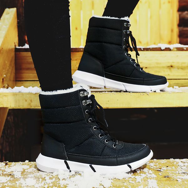 

2121 waterproof boots men winter with fur plush warm casual men boots winter shoes mid-calf boot male sneakers size 38-58, Black