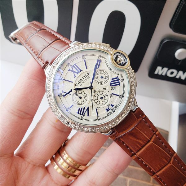

luxury men's brand wristwatch quartz movement business wrist watch men waterproof diamond leather strap fashion watches relogio masculi, Slivery;brown