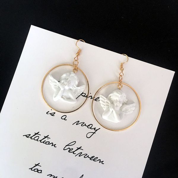 

cute cupid angel pendant drop earring round gold metal punk chain jewelry for cool women friendship girl gifts, Silver