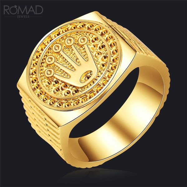 

romad hiphop metal ring men silver/gold crown rings for women couple rings for lovers punk jewelry anillos bague homme r50, Golden;silver