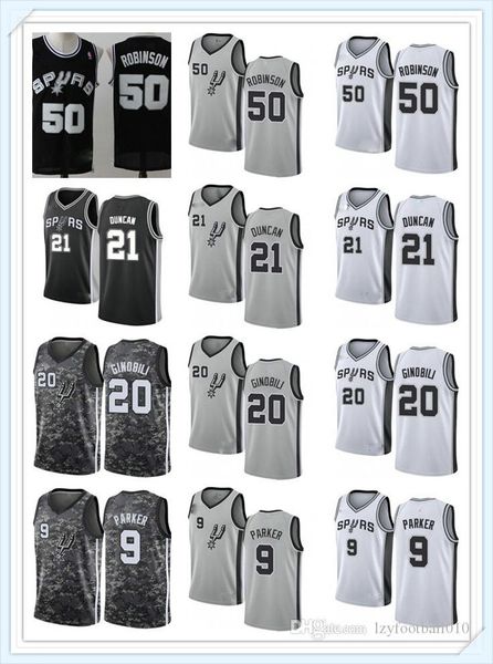 

women men david 50 robinson tim 21 duncan manu 20 ginobili tony 9 parker san antonio nba spurs throwback basketball jerseys, Black;red
