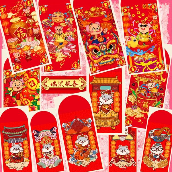 

1 pack 12 pcs fish orange gold china symbol red packet 2020 chinese rat new year red envelope 17*9cm