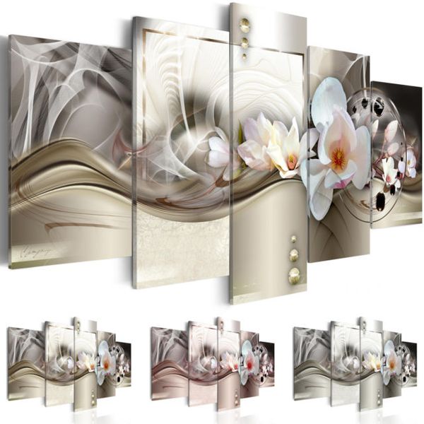 

5 pcs/set canvas print for home decor mangnolia flower painting canvas wall art pictures for home living room decor ,choose color and size(n