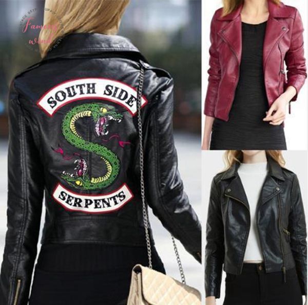 

riverdale 2019 pu printed southside riverdale serpents jackets women woven riverdale serpents streetwear leather jacket drop shipping, Black;brown