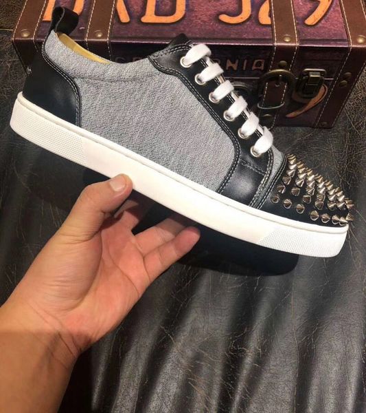 

низкая спортивная обувь серые передние заклепки красные днища для мужчин кроссовки мокасины повседневная мода на открытом воздухе плоские ши, Black