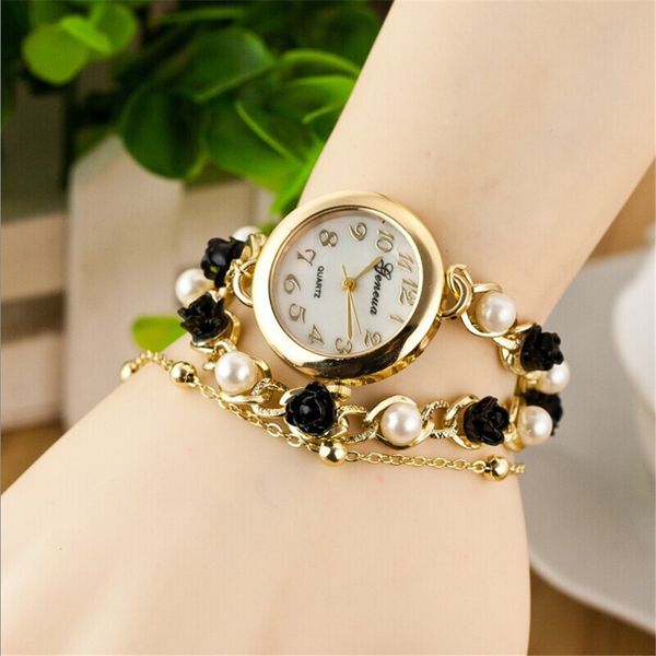 

fashion watch women pearl decoration analog quartz ladies wristwatch 2019gold fashion aolly steel strip bracelet watch kol saati, Slivery;brown