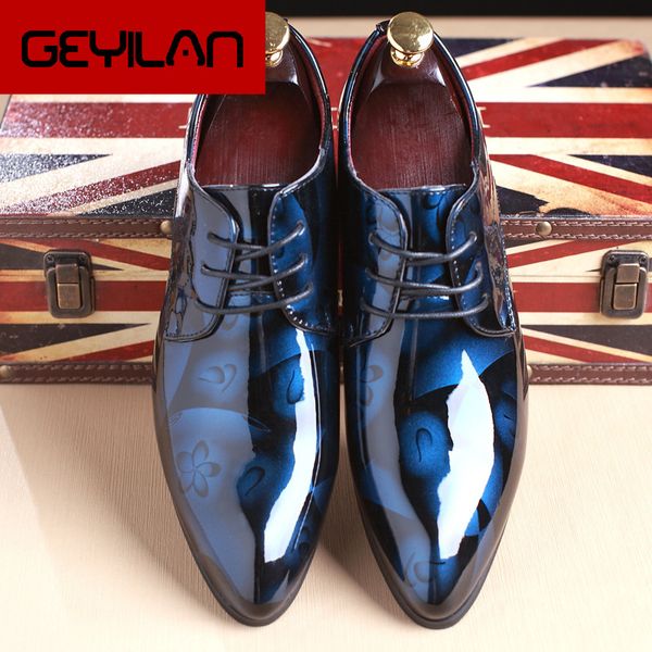

2018 newly men's quality patent leather shoes zapatos de hombre size 37-50 printed leather soft mens dress shoes, Black