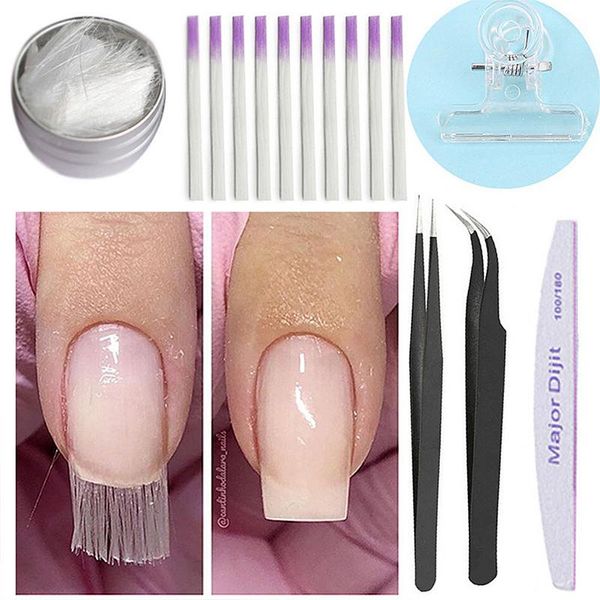 

fiberglass nail extension glass set fibernails fiber nail silk extension repair set form acrylic tips false manicure salon tool, Red;gold