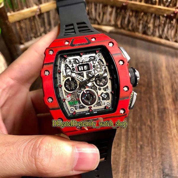 

r version rm 11-03 mclaren ntpt carbon fibre red case skeleton dial flyback chrono automatic rm11-03 mens watch rubber sport watches, Slivery;brown