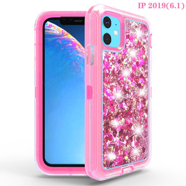 Glitter 3in1 Case para Galaxy S20 S20 + Ultra 3D líquido de fluxo Quicksand Protective Sparkly Capa para iPhone 11 PRO MAX 8P X XR XS MAX