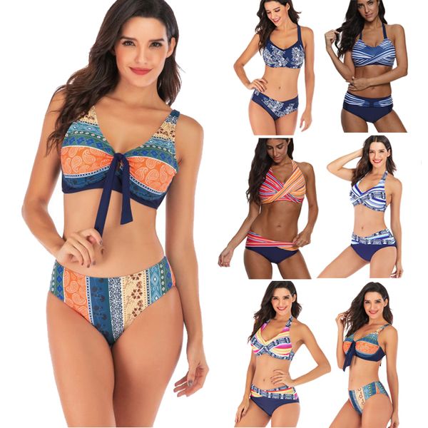 

2020 bikini big size swimsuit wife strap push high swimsuit ladies bikini suit contrast color summer may beach