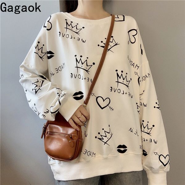 

gagaok streetwear женщина толстовка 2020 весна осень новой печати o-образного вырез сыпучих повседневного harajuku диких женской мода пулове, Black