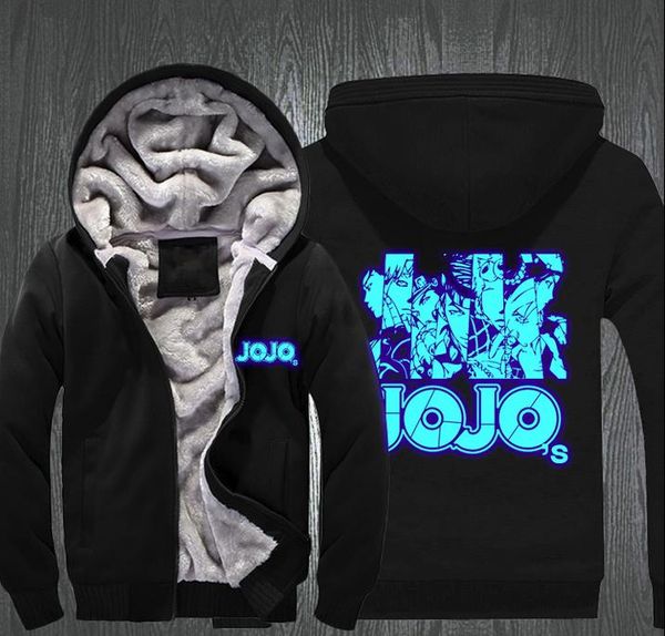 

anime jojo's bizarre adventure hoodie jojo logo print hoody mens winter casual thicken fleece zip up sweatshirt coat us s-3xl, Black