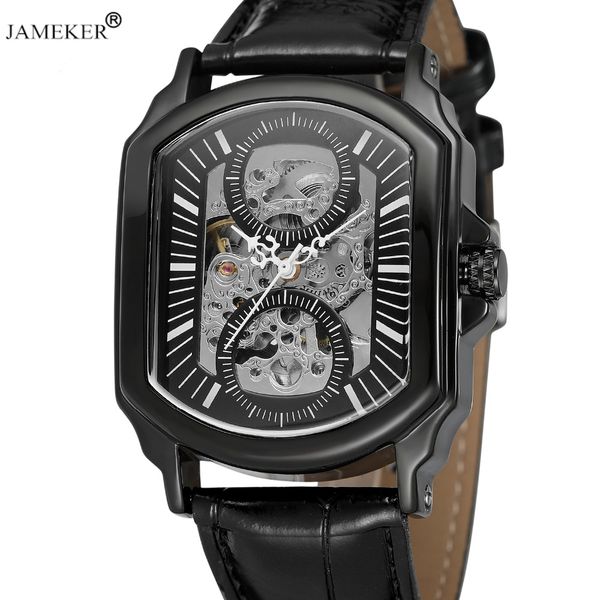 

jameker new retro classic black stainless steel case men watches mechanical automatic watch clock men, Slivery;brown
