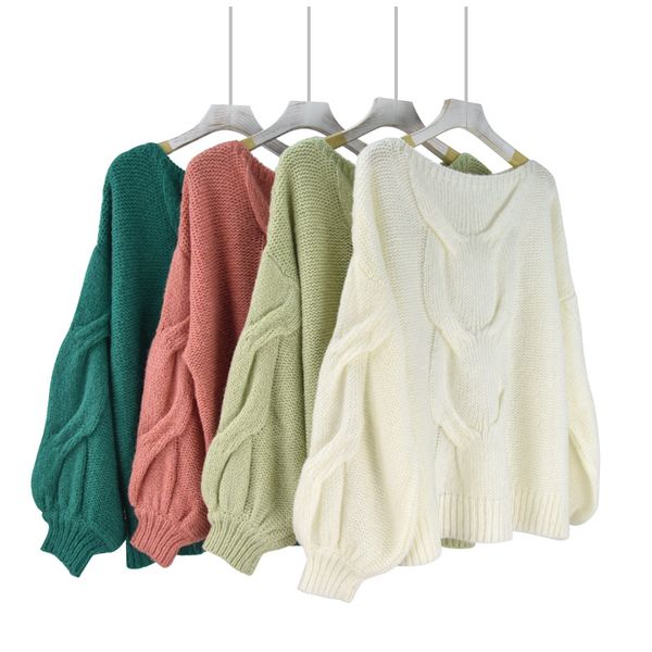 

2019 autumn and winter korean-style new style ins loose-fit horizontal neck knit woollen sweater mohair sweater women's factory, White;black