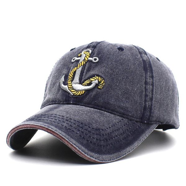

washed soft cotton baseball cap hat vintage dad hat 3d embroidery casual sports cap anchor snapback black, Blue;gray