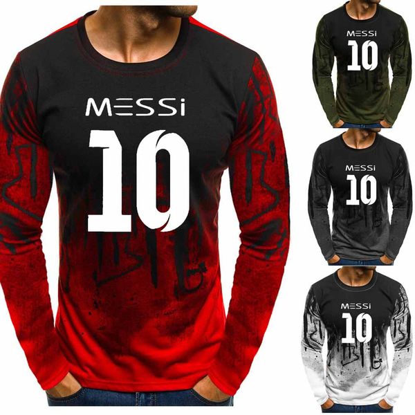 

new men gradient o neck pullover messi 10 print pullover round neck casual sportwear hip hop harajuku slim fit fleece f