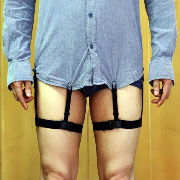 

men women thigh strap shirt stays garters elastic nylon adjustable shirt holders crease-resistance belt stirrup style suspenders, Black;white