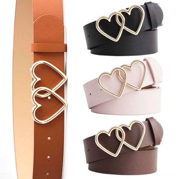 

3jcz6 2020 heart double female all-match decorative love straight 2020 jeans belt heart double buckle belt female all-match decorative love, Black;brown